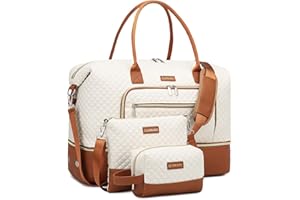 CLOKARS Weekender Bags for Women, Travel Duffle Bag Carry On Overnight Bag with Cosmetics Bag and Crossbody Purse for Gym Hospital, Gifts for Women, Beige Brown