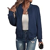 EVALESS Womens Bomber Jacket Coat Casual Stand Collar Zip Up Lightweight Fall Fashion Jackets Outfits with Pockets