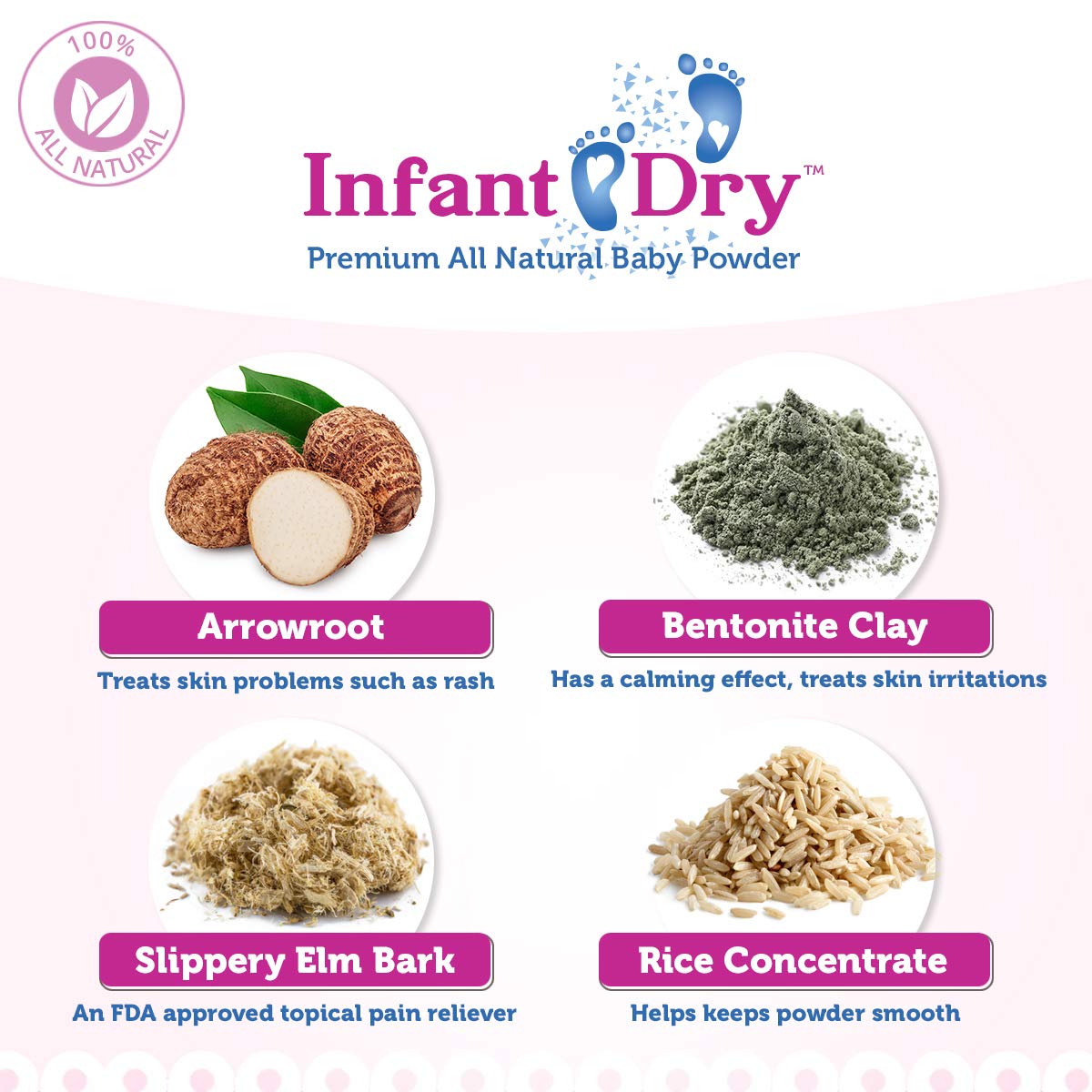 Infant Dry All Natural Baby Powder 10 Oz - Gentle Formula Talc Free, All Natural and Unscented Dusting Powder for Sensitive Baby Skin