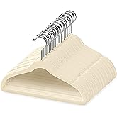 TechZoo 50 Premium Baby Velvet Hangers - 11.8" Non-Slip, Ultra-Slim Space-Saving Children Closet Hangers - 360° Swivel Hook, Strong & Durable Infant & Toddler Clothes Hangers for Wardrobe - Ivory