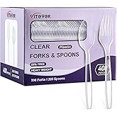 [400 Count] Clear Plastic Forks and Spoons Set Bulk - Heavy Duty Disposable Spoons and Forks Silverware, Plastic Utensils Cutlery Set for Party