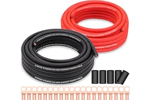 Taukealugs 4 Gauge Wire Copper Clad Aluminum CCA 50FT Black/Red with 4ga lugs and Heat Shrink Tube - Battery Power/Ground Cable,Car Audio Speaker,RV Trailer Amp Wiring kit