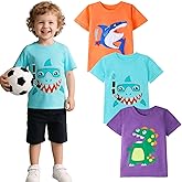 HILEELANG Toddler Boy Short Sleeve Tee Shirts Summer Cotton Casual Graphic Crewneck Tshirt Packs