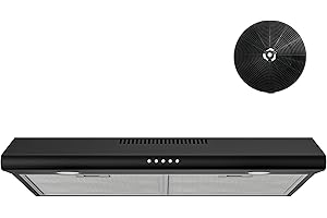 FIREGAS 30 Inch Black Under Cabinet Range Hood, Ducted/Ductless Convertible Kitchen Vent Hood with LED Light, 3-Speed Exhaust Fan, Push Button Control, Slim Stove Hood for Modern Kitchen