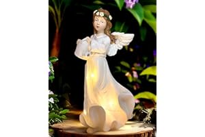 QCF Solar Angel Garden Statues Outdoor Decor,10.24“H Resin Fairy Hanging Figurines Art Decorations with Watering Can Lights for Outside Yard Lawn Porch Balcony,Gardening Gifts for Mom Women
