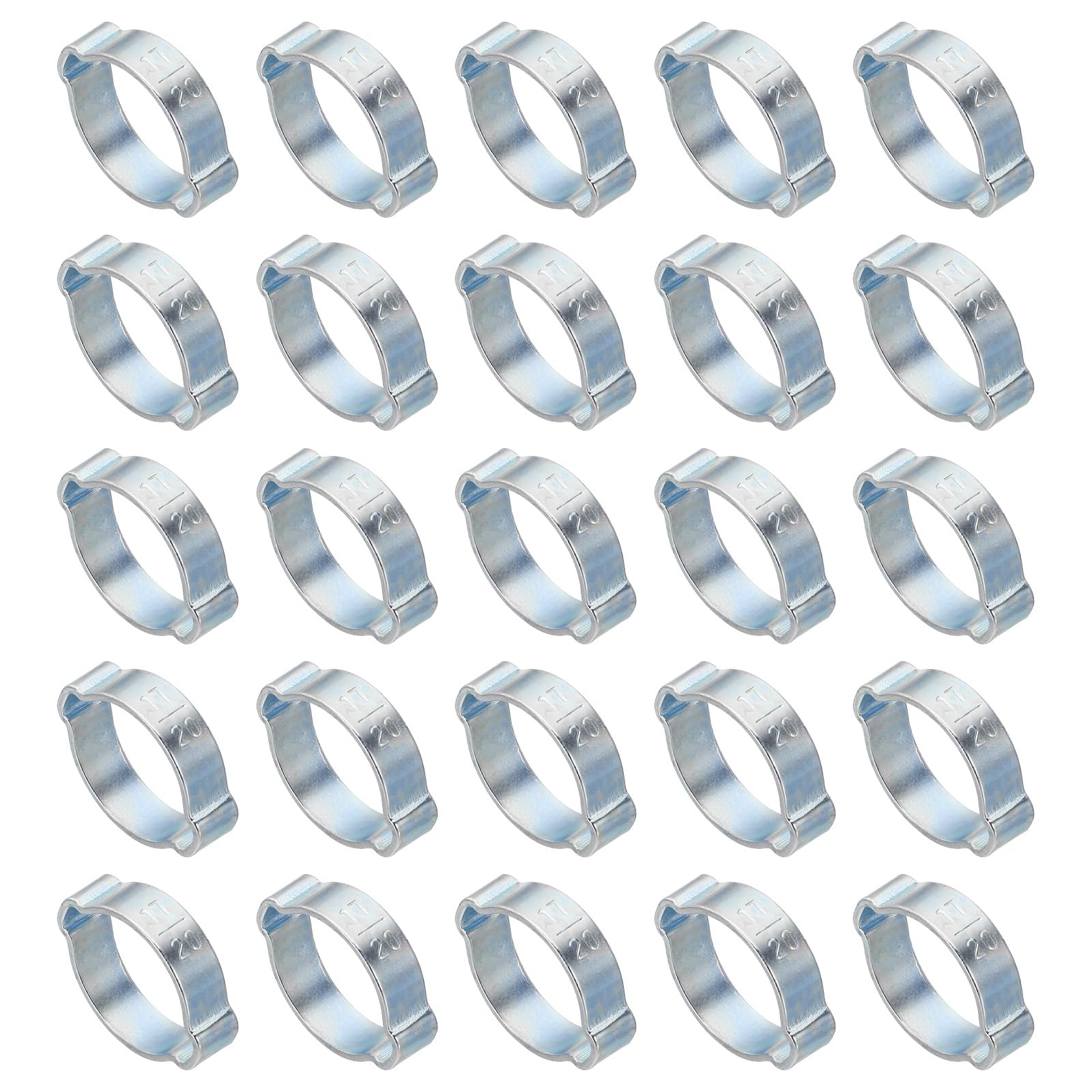 PATIKIL 50 Pack 17-20mm Double Ear Hose Clamp, Galvanized Steel O Clip Crimp Rings for Fuel Petrol Pipe Tube Fitting Connections, Silver Tone