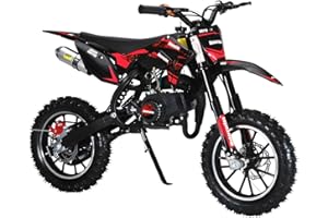 Washranp Kids Dirt Bike 49CC Gas 2-Stroke, 25 MPH Off-Road Motorcycle with 10" Tires, Front Rear Disc Brakes, Hydraulic Shock Absorber, 330 LBS Capacity Pit Bike Red