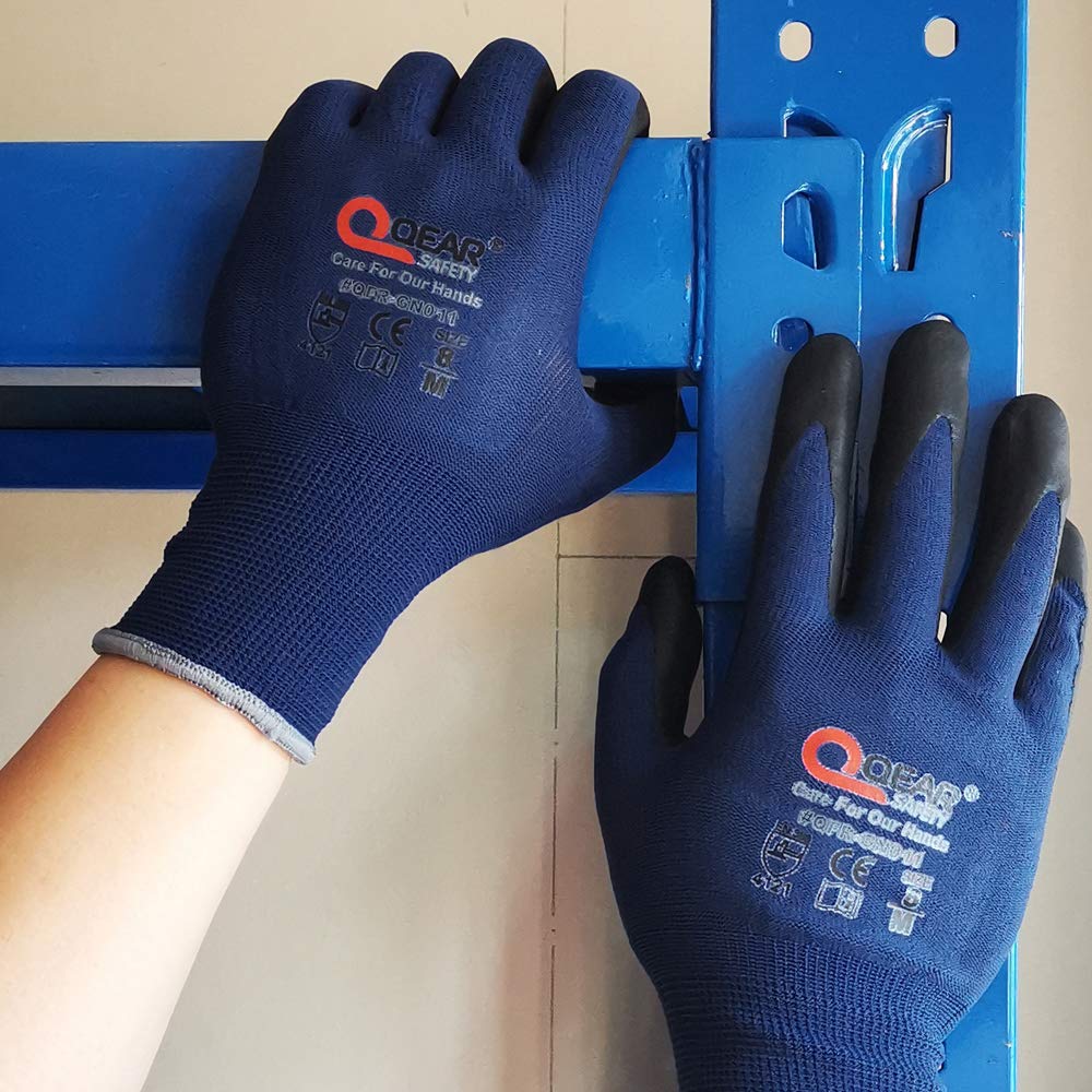 QEARSAFETY 3 Prs Navy Blue Screen-Touch Work Safety Gloves, Foam Breathable Nitrile Rubber Palm Coated, Knitted Quality Liner - Image 4