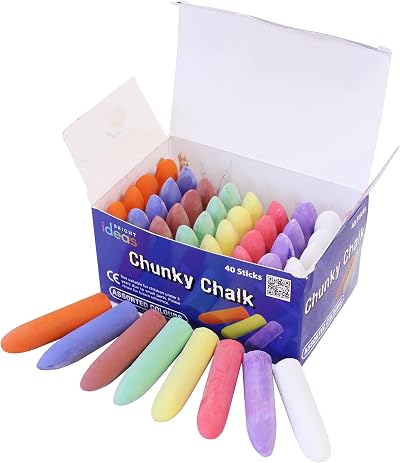 Bright Ideas PK40 Chunky Chalk Sticks 40 Assorted Colours 5.5cm