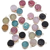 QSLLER 5pcs Natural Stone Pendant,Round Shape Natural Agate Crystal Pendants Charms for DIY Jewelry Making Necklace Bracelet