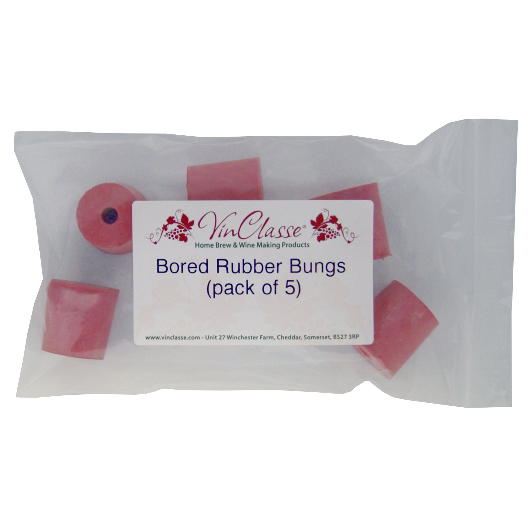 VinClasse Pack of 5 x Bored Rubber Bungs to Fit Standard 1 Gallon Demijohn