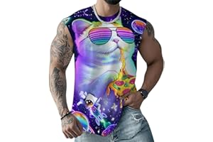 Nepsulanx Men's Funny 3D Cat Print Tank Top Sleeveless Tee Shirts Moisture Wicking Gym Muscle T Shirt