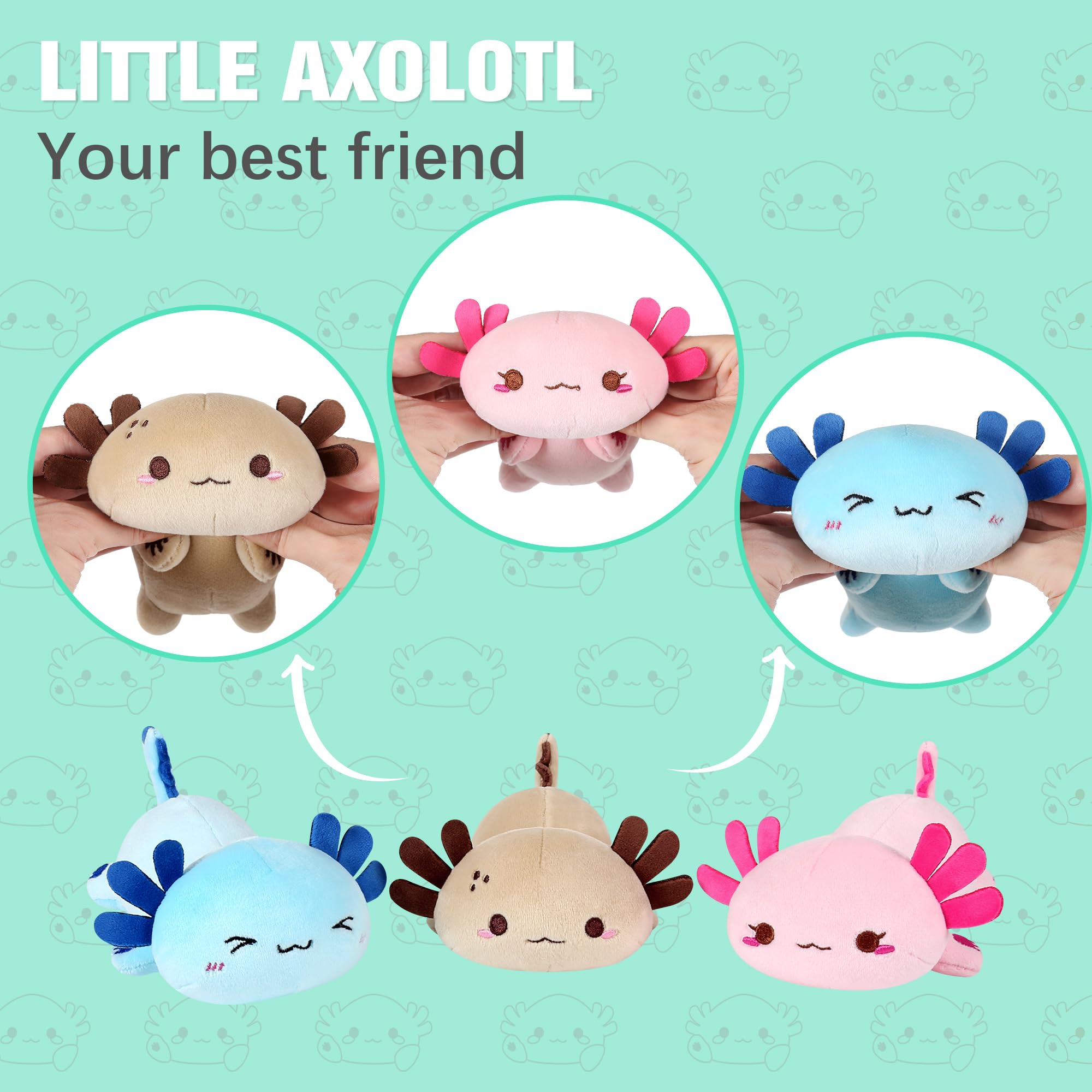 shownicer Plüschtier Axolotl Kuscheltier Stofftier Kawaii Plüsch, Mama & 3 Babys Plüschkissen Spielzeug, Kissen Puppe, Wurfkissen Schmusetier Geschenk für Kinder Mädchen Jungen 6