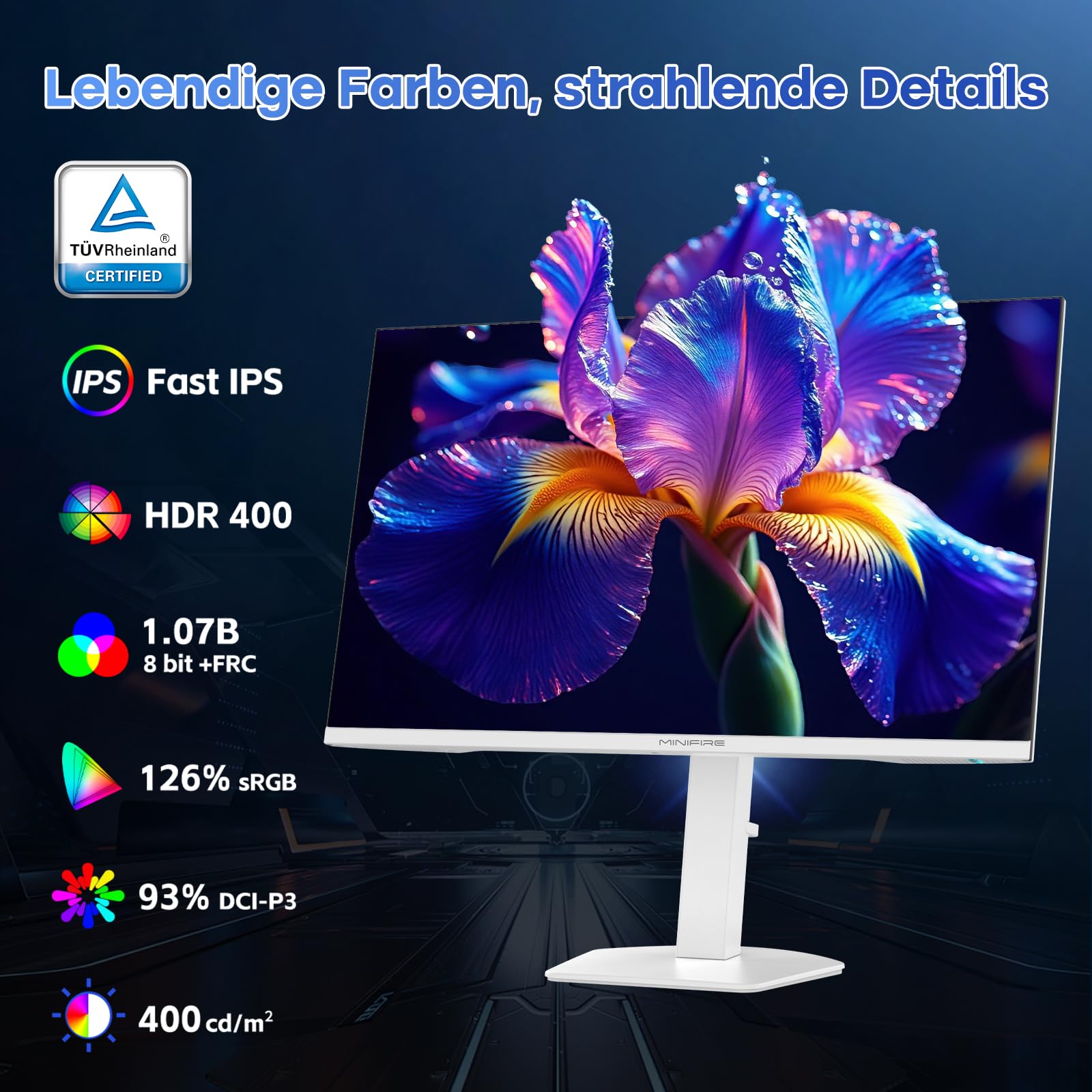 Minifire Monitor 27 Zoll, Gaming Monitor 4K:Dual-Modus (UHD 160Hz / FHD 320Hz), 1ms, HDR 400, IPS, Adaptive Sync, Höhenverstellbar, HDMI 2.1, DP 1.4, Lautsprecher, Pip/PBP (MFG27D1U) 4