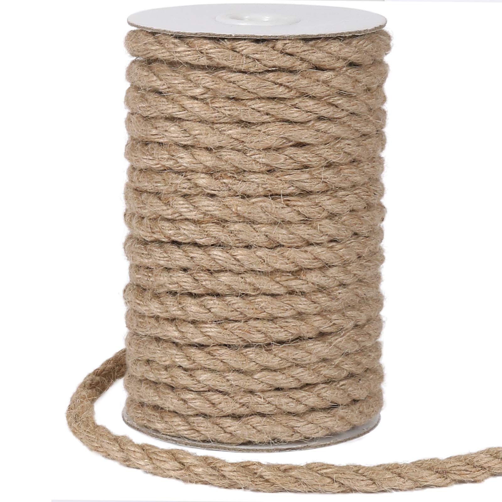 tenn well 8mm Jute Rope, 50 Feet Thick Garden Jute Twine String for DIY Cat Scratcher, Gardening, Bundling and Craft Decoration (Brown)