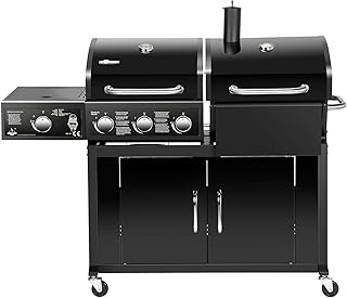 Kombigrill Gasgrill und Holzkohlegrill Atlanta von EL Fuego® Grill Smoker BBQ, 3 Hauptbrenner + 1 Seitenbrenner, 2 große Garkammern, 2 Thermometer, Grillroste aus Gusseisen, AY 530