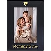 MIMOSA MOMENTS Black Picture Frame for 4x6 photo with Heart Ornament (Gold Heart, Mommy & me)