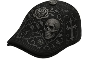 Skull & Thorn Flat Cap, Wool Blend Newsboy Cap for Men Women, Gothic Adjustable Irish Gatsby Hat, Cabbie Hunting Hats