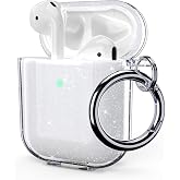 ULAK for AirPods 1/AirPods 2 Case Cover with Keychain, Clear Glitter | Transparent Soft TPU Shockproof Protective Cover Accessories for AirPod 2nd &amp; 1st Generation [Front Led Visible]