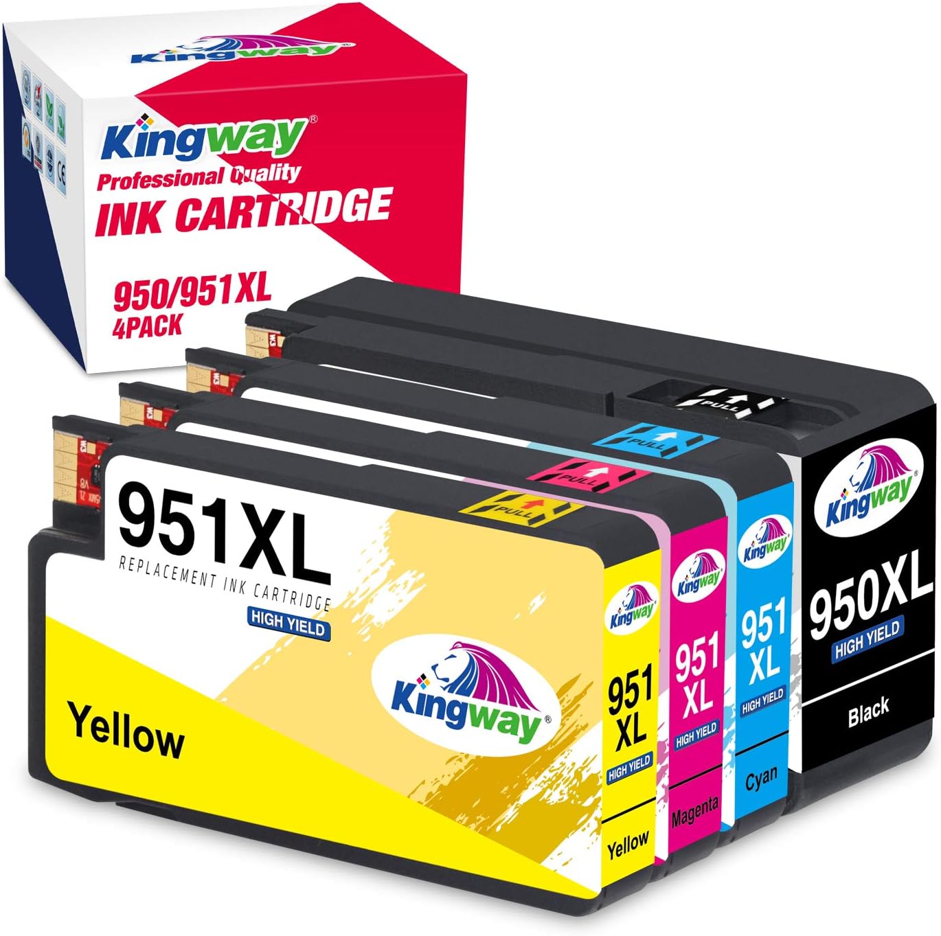 KINGWAY 950XL 951XL Ink Cartridge, Replacement for 950XL 951XL 950 951 Ink Work with Officejet Pro 8600 8610 8620 8630 8100 8625 276DW 251DW 271DW 4 Pack (1 Black 1 Cyan 1 Magenta 1 Yellow)