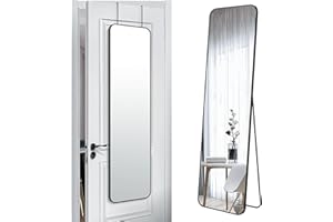 SCWF-GZ 57x16 Door Hanging Full Length Mirror, Floor Stand (Height 5.7ft just Body in1.3ft) Wall Mounted Metal Frame Rectangle Dressing Mirrors for Bedroom Bathroom Room 57 inch Black