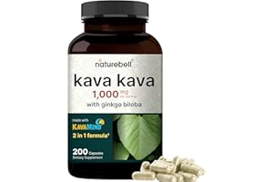 NatureBell Kava Kava Capsules 1000mg with Ginkgo Biloba, 200 Count | Noble Kava Root Extract with Active Kavalactones – Herbal KavaMind Relaxation Complex – Plant Based, Non-GMO