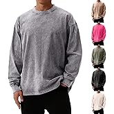 Oversized Tshirts for Men Dressy Casual Acid Wash Long Sleeve Workout Shirts Retro Lightweight Crew Neck Sweat Shirts