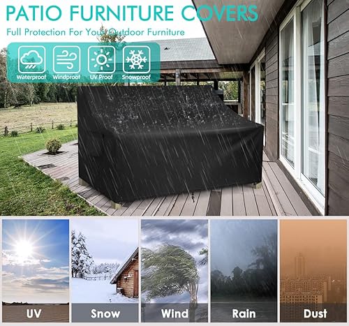 WLEAFJ Patio Sofa Cover Waterproof, 3-Seater Outdoor Sofa, Heavy