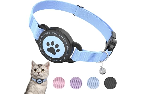 Airtag Cat Collar, Stretchy Kitten Collar with Apple Air Tag Holder, Blue | Lightweight and Comfortable, Ultra Elastic GPS Ca
