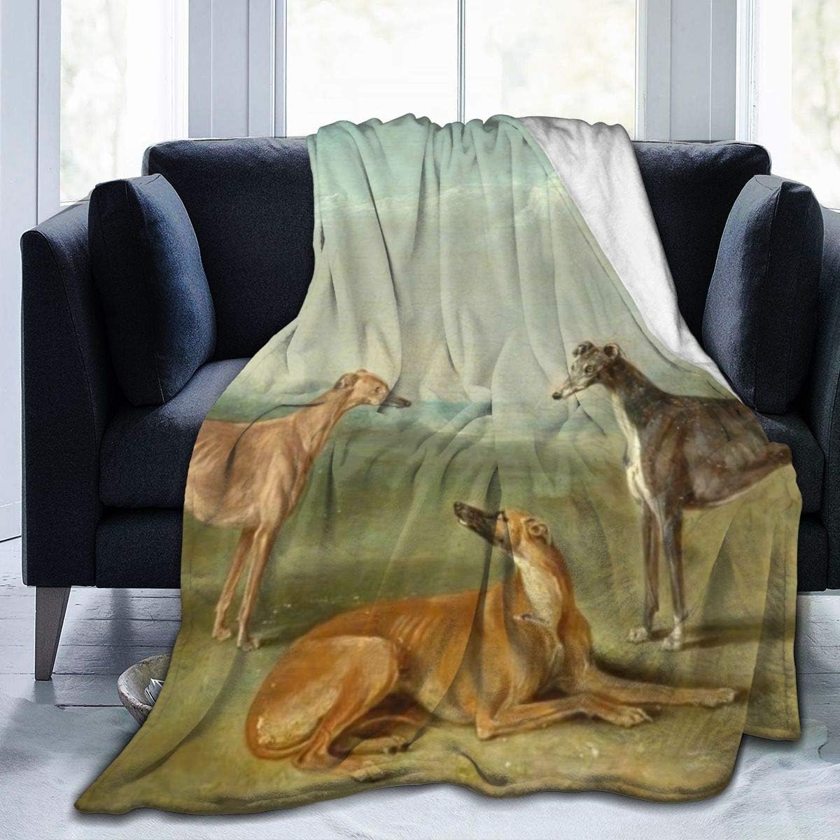 Greyhound Art Dog Vintange Picture Full Fleece Throw Wearable Blanket