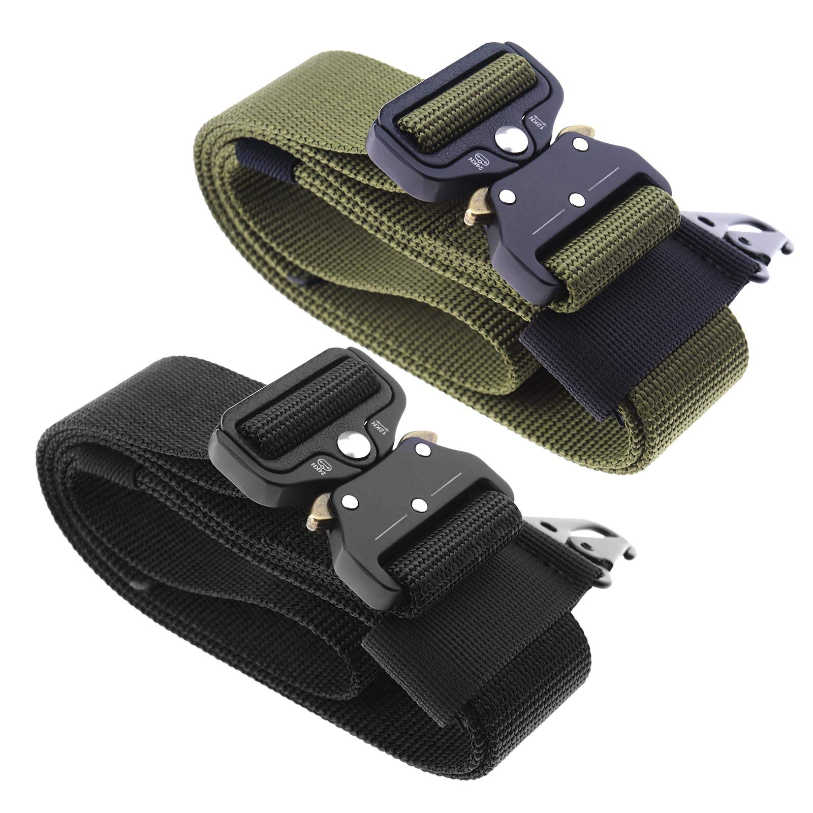 SING F LTD 2Pcs Military Tactical Belt Set with Quick-Release Metal Buckle with 2 Keychains Waist Nylon Webbing Hunting Survival Black and Green