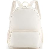 Cunno 1 Piece Nylon Backpack Kids School Backpack for Toddler Girls Boys Plain Waterproof Preppy Bookbags Travel for Student (Creamy White)
