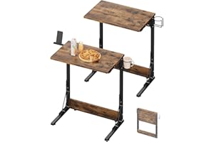 Tatub 24" Folding TV Tray Table Set of 2, Foldable C Shaped End Table for Couch, TV Dinner Tray with Cup Holder, Small Sofa-Side Laptop Desk for Living Room Bedroom,Brown