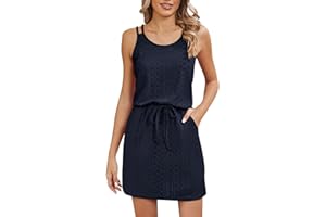 midelxp Summer Sundresses for Women Hollow Out Swimsuit Cover Up Beach Dresses Spaghetti Strap Lace Up Jacquard Tank Dress