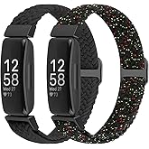 Puhuite Elastic Braided Watch Band Compatible with Fitbit Inspire 3/Inspire 2/Inspire/Inspire HR/Fitbit ace 3/Ace 2, Adjustable Stretchy Strap Sport Nylon Loop Replacement Wristband for Fitbit Inspire