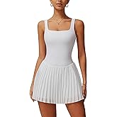 ABOCIW Womens Square Neck Tennis Dress Built in Shorts Pleated Backless Golf Athletic Dress with Pockets
