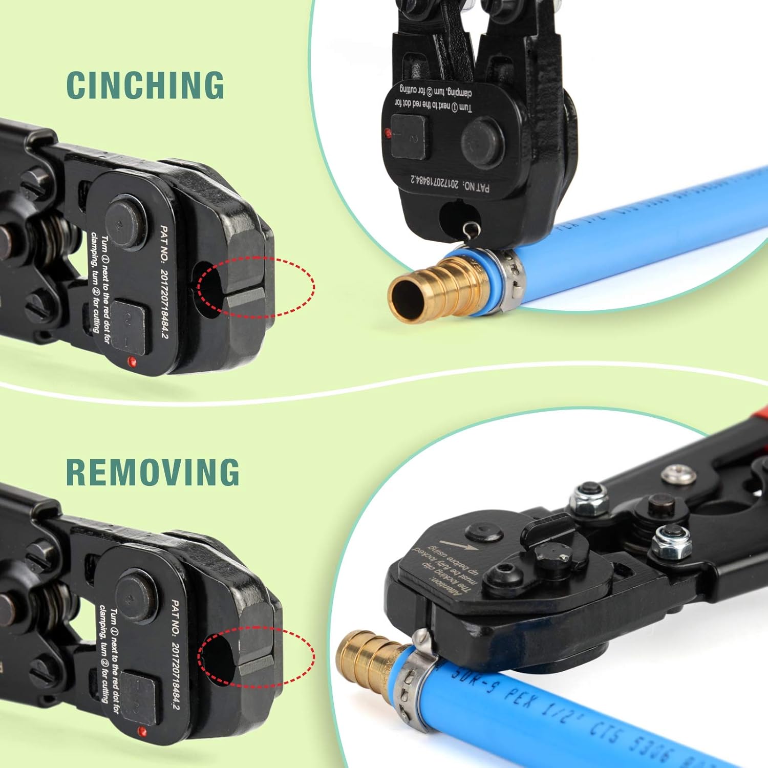 iCrimp Ratchet PEX Cinch Tool with Removing function for 3/8 to 1-inch Stainless Steel Clamps with 20PCS 1/2-inch and 10PCS 3/4-inch PEX Clamps and Pex Pipe Cutter- All in One - - 