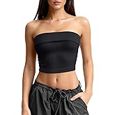 OLCHEE Womens 2 Pack Tube Tops Seamless Ribbed Strapless Bandeau Top Fold Over Slim Fitted Summer Going Out Shirt