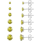 6 Pairs Stud Earrings Set, Hypoallergenic Cubic Zirconia 316L Earrings Stainless Steel CZ Earrings 3-8mm (Steel color)