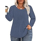VISLILY Womens-Plus-Size-Dressy-Tops Trendy Puff Long Sleeve Shirts Cute Flowy Pleated Blouses Casual Crewneck Tunics XL-5XL