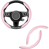 Amiss Car Nappa Leather Steering Wheel Cover, Segmented Steering Wheel Protector, Universal 99% Car Wheel Cover Protector (Pink)