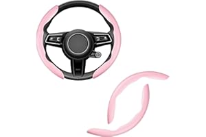 Amiss Car Nappa Leather Steering Wheel Cover, Segmented Steering Wheel Protector, Universal 99% Car Wheel Cover Protector (Pink)