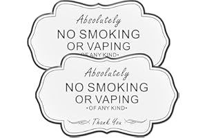 Absolutely No Smoking Vaping of Any Kind Signs,(2 Pack) RAMIEYOO Designer Acrylic Smoke Free Signs,Double Sided Tape,Easy Installation,Great for Home,Buiness,Indoor/Outdoor Use (WHITE)