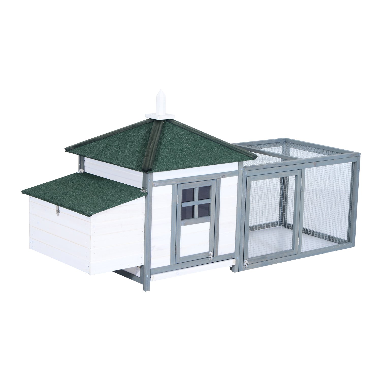 Pawhut 77 Wooden Weatherproof Backyard Chicken Coop Kit With 2 Part Nesting Box And Run Whitegrey