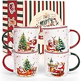 Cabtnca Christmas Coffee Mugs Set of 4, Ceramic Santa Mug, Holiday Xmas Decor, Marry Christmas Gifts for Women Kids, 11 Oz