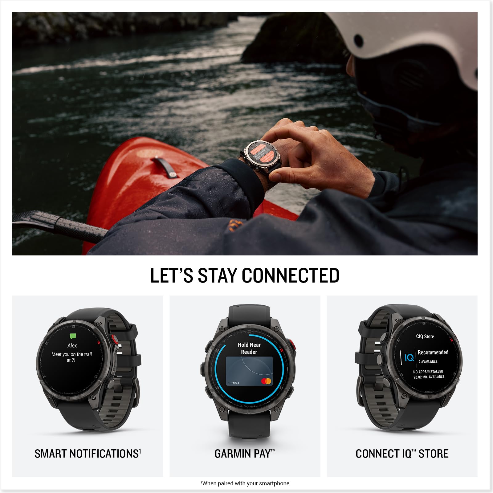 Garmin fēnix® 8 Pro, 47mm, AMOLED Display, Premium Connected Multisport GPS Smartwatch, inReach® Technology, Sapphire, Carbon Gray DLC Titanium with Black/Pebble Gray Silicone Band