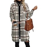 NIeyook Plaid Shacket Jacket Women Button Down Long Flannel Shirt Fall Oversized Jackets Casual Shaket Lapel Winter Coats