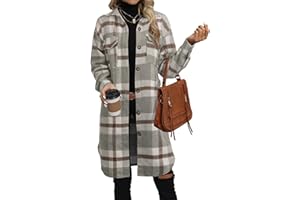 NIeyook Plaid Shacket Jacket Women Button Down Long Flannel Shirt Fall Oversized Jackets Casual Shaket Lapel Winter Coats