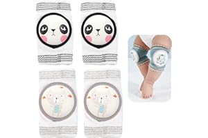 Reidio 2 Pairs Baby Knee Pads for Crawling Breathable Elastic Cotton Crawling Knee Pads Cute Unisex Baby Knee Protector with Sponge Pad for Baby Toddler (Panda & Cat)