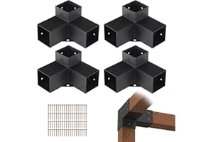 VEVOR Pergola Bracket Kit 4''x4''(Inner Size 3.6x3.6), 4pcs 3-Way Heavy Duty Corner Bracket Woodworks DIY Post Base Kit, Easy Installation Wooden Beams for Gazebos, Patio Pergolas, Log Cabin Outdoor